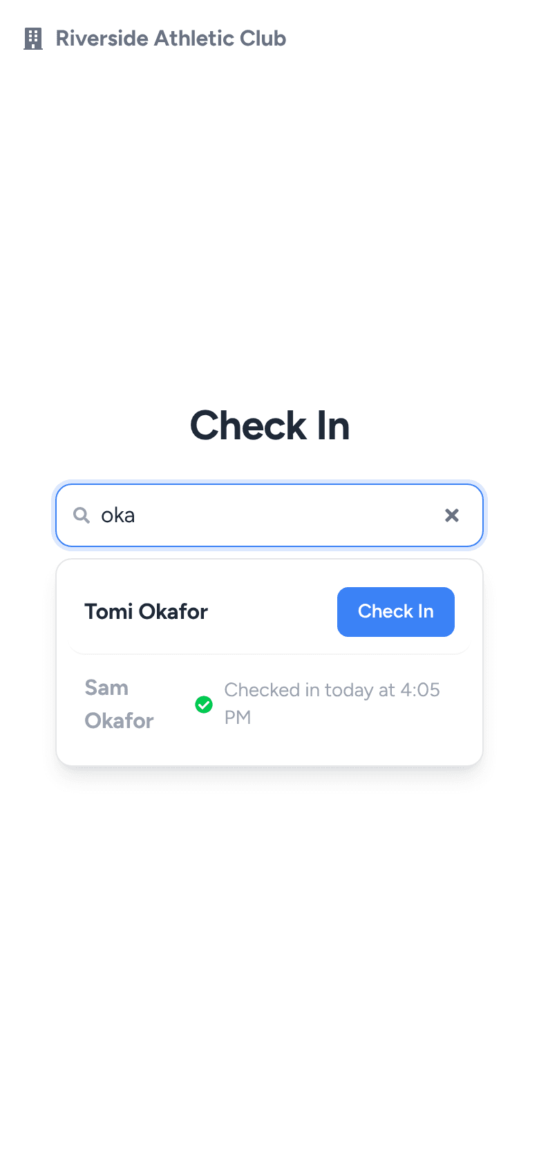The same Check In screen on a phone.